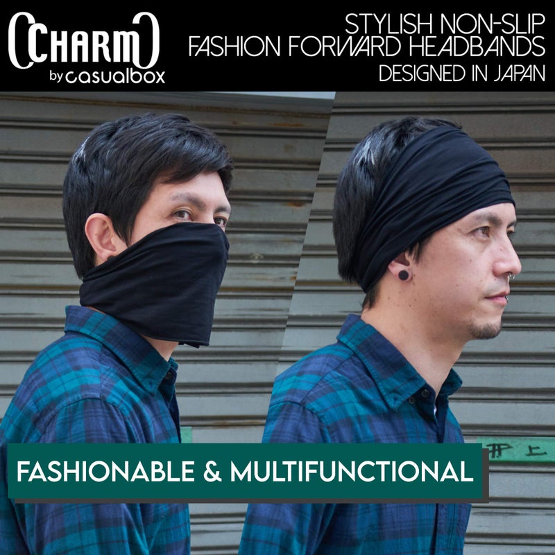 Charm Mens Head Wraps Elastic Bandana - Japanese Headband Workout Women Hair Black & Navy 2-Pack - Image 3